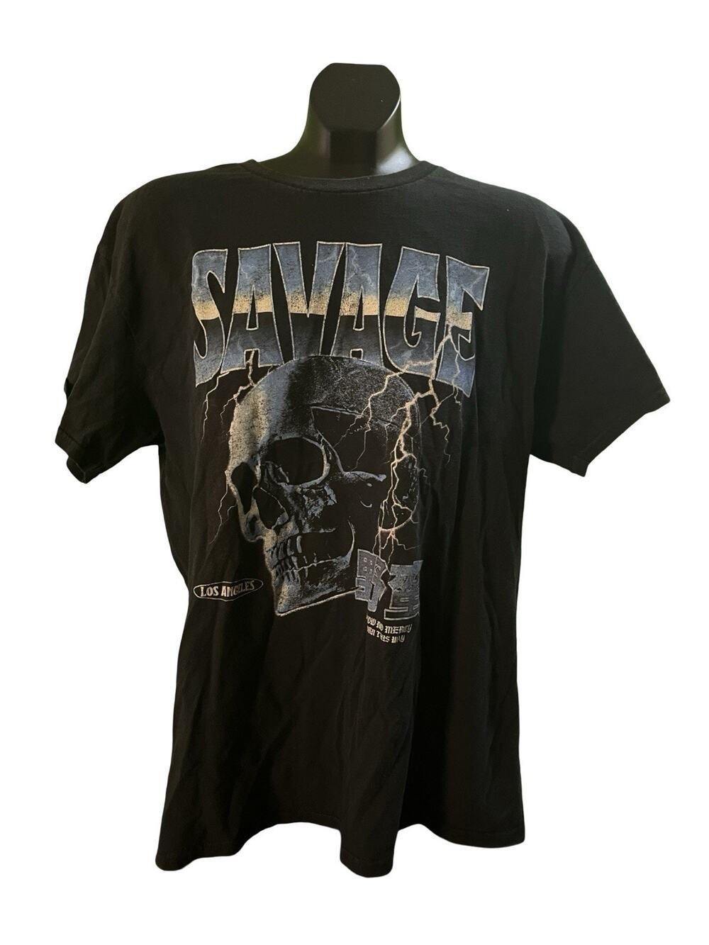 HYBRID Savage Skull Lightning Graphic T-Shirt Men’s L Black LA Streetwear Tee